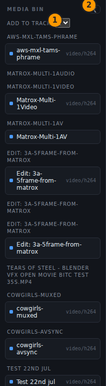 Every source in the store, grouped by flow. Choosing one loads it into the source monitor.